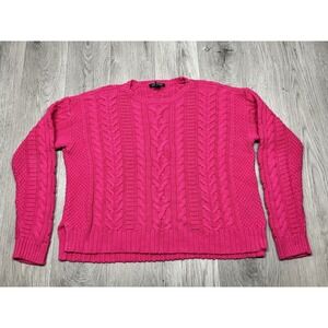 Ralph Lauren Cableknit Sweater Crewneck Hot Fondant‎ Pink Coquette Sz L